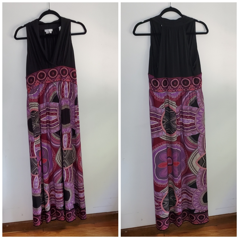 London Times Flattering Summer Print Maxi Dress Size 12 - Bold Flattering Comfy